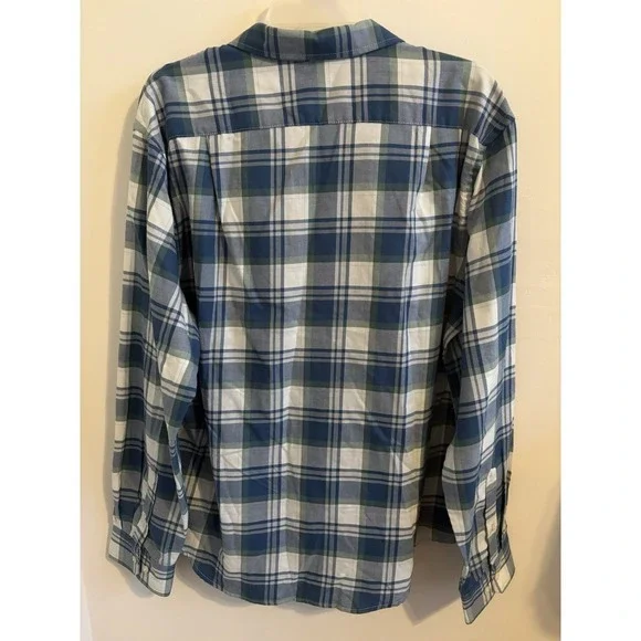 IZOD Saltwater Plaid Shirt Men XL Blue Green Coastal Button‎ Down Cotton - Picture 6 of 7